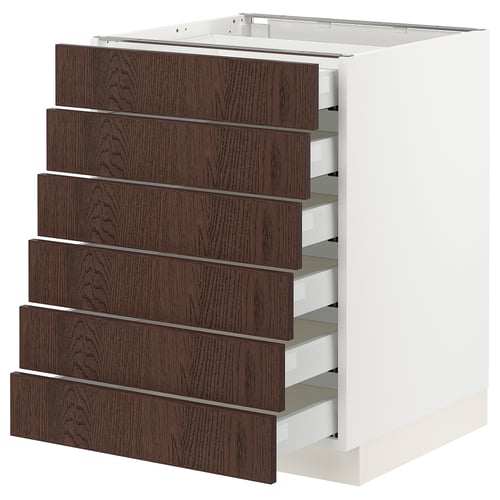 SEKTION kitchen unit, white with six brown drawers, oak veneer edges.