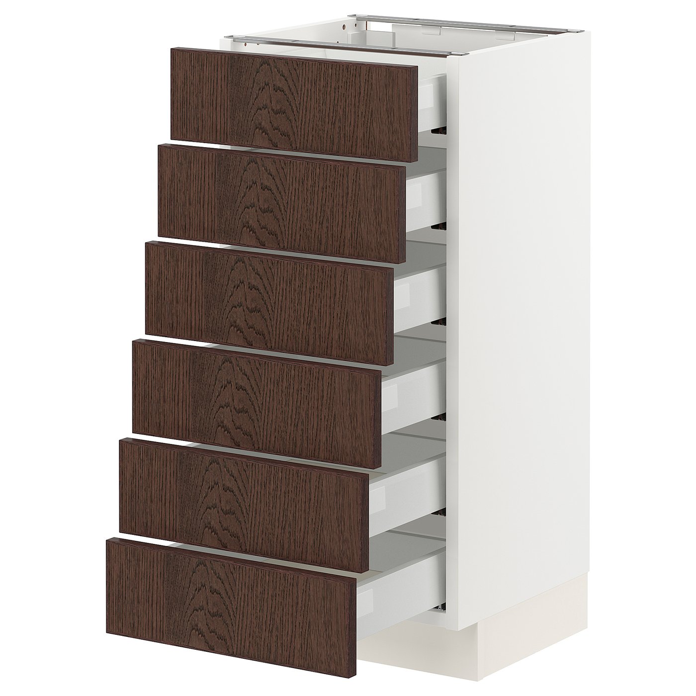 SEKTION / MAXIMERA, Base cabinet/6 fronts/6 low drawers, white/Sinarp brown