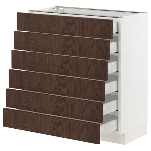 SEKTION kitchen cabinet, white & dark brown wood, six drawers, full-extension.
