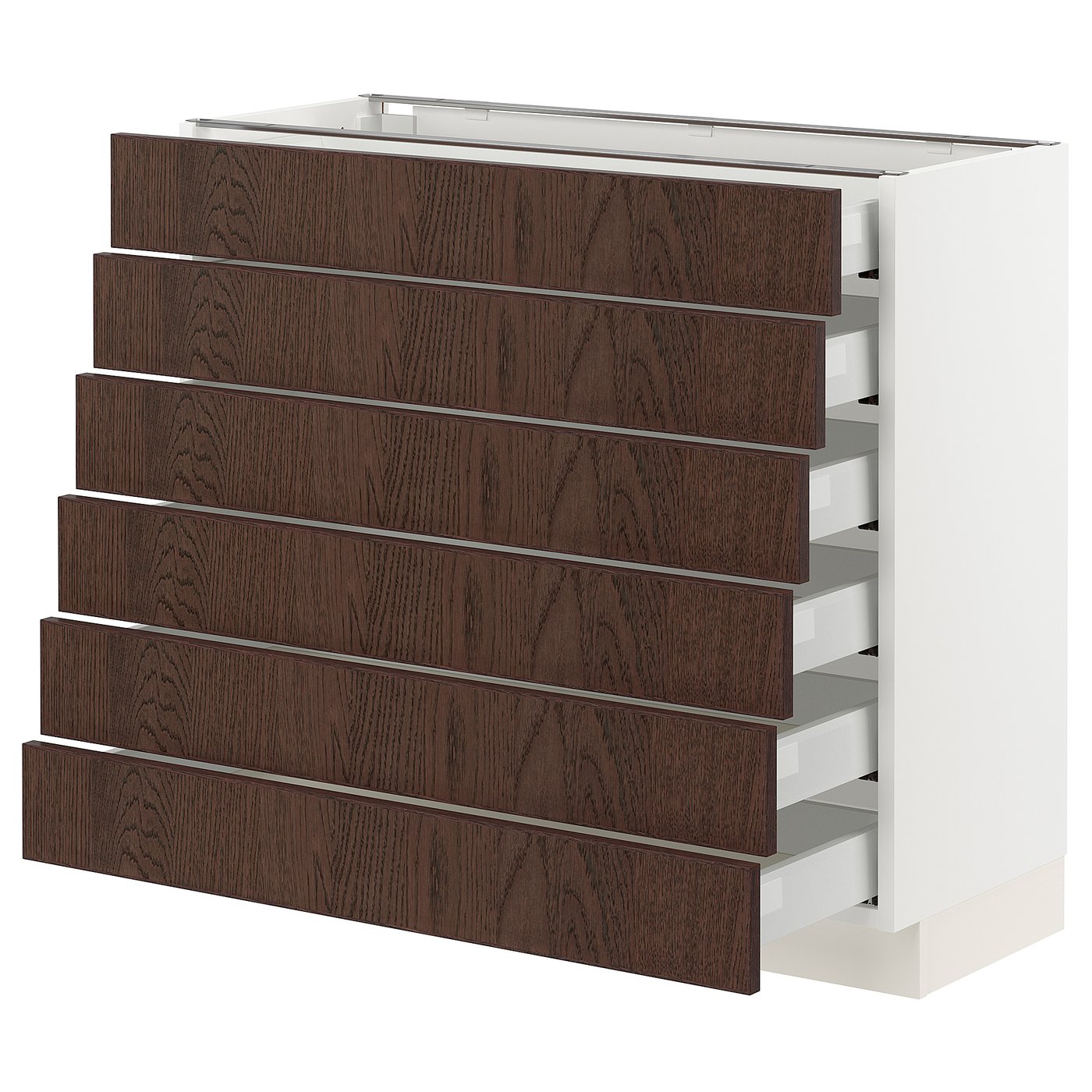 SEKTION / MAXIMERA, Base cabinet/6 fronts/6 low drawers, white/Sinarp brown