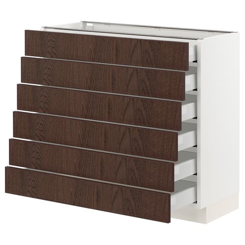 SEKTION kitchen units in dark brown wood, with multiple drawers in a clean, modern design.