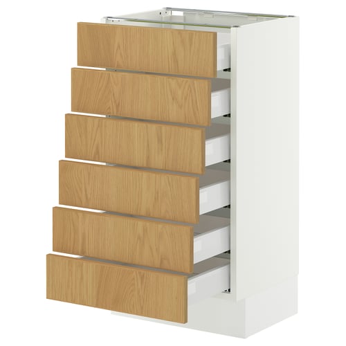 SEKTION / MAXIMERA Base cabinet 6 fronts/6 low drawers, white/Sinarp oak veneer, 18x15x30 "