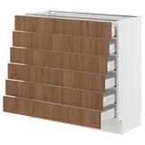 SEKTION / MAXIMERA Base cabinet 6 fronts/6 low drawers, white/Tistorp brown walnut effect, 36x15x30 "