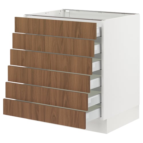 SEKTION walnut-toned kitchen unit with multiple drawers, sleek and modern design.