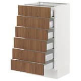 SEKTION / MAXIMERA Base cabinet 6 fronts/6 low drawers, white/Tistorp brown walnut effect, 18x15x30 "