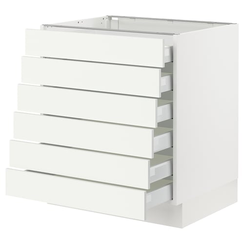 White SEKTION kitchen unit with multiple drawers, sleek and modern design.