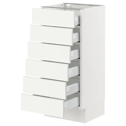 White SEKTION kitchen cabinet with six drawers, sleek modern design.