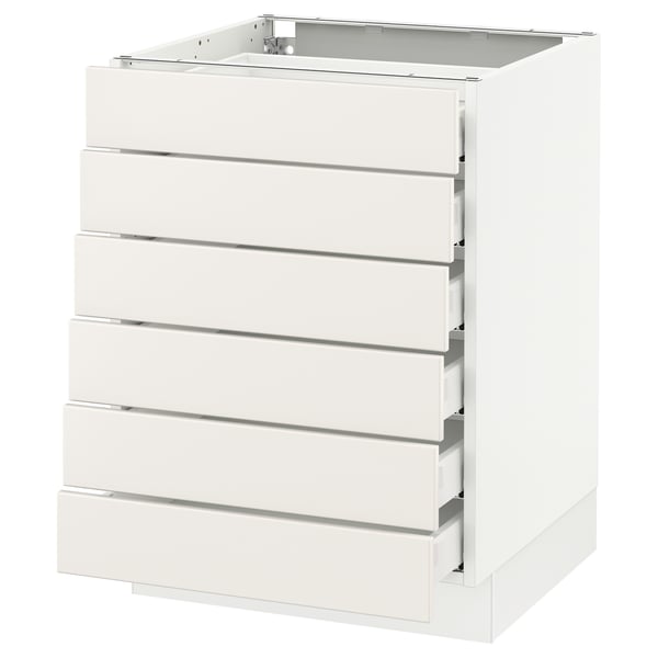 White SEKTION kitchen cabinet with five drawers, sleek modern design.