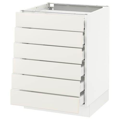 White SEKTION kitchen cabinet with five drawers, sleek modern design.