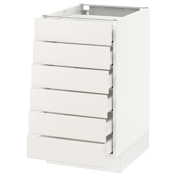 White SEKTION kitchen cabinet with five drawers, modern minimalist design.