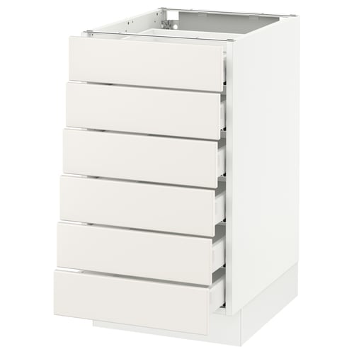 White SEKTION kitchen cabinet with five drawers, modern minimalist design.