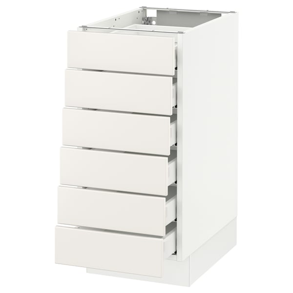 White SEKTION kitchen cabinet with five full-extension drawers.