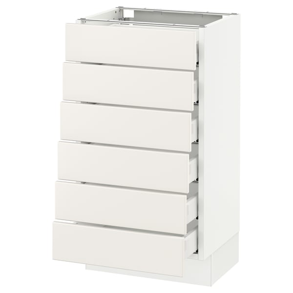 A white SEKTION kitchen cabinet with five drawers. The sleek design smooth, modern lines and is constructed from durable materials.