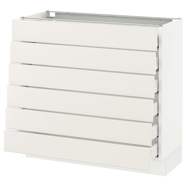 White SEKTION kitchen cabinet with 6 modern drawers.