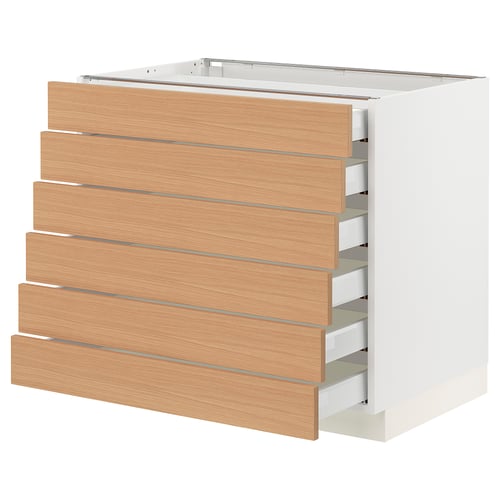 SEKTION kitchen unit, white & oak, five drawers, square, modern design.