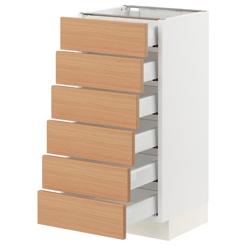 SEKTION kitchen unit with 6 light oak drawers, white frame, full-extension.