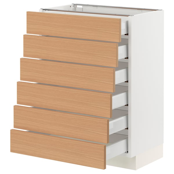SEKTION / MAXIMERA Base cabinet 6 fronts/6 low drawers, white/Vedhamn oak, 24x15x30 "