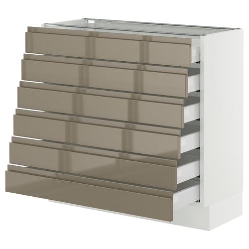 SEKTION kitchen unit in gray-brown with sleek handles, multiple drawers.