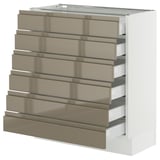 SEKTION / MAXIMERA Base cabinet 6 fronts/6 low drawers, white/Voxtorp high-gloss dark grey-brown, 30x15x30 "