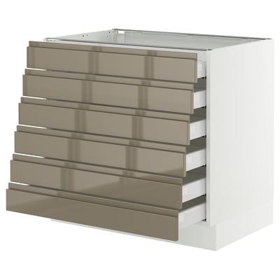 SEKTION / MAXIMERA Base cabinet 6 fronts/6 low drawers, white/Voxtorp high-gloss dark grey-brown, 36x24x30 "
