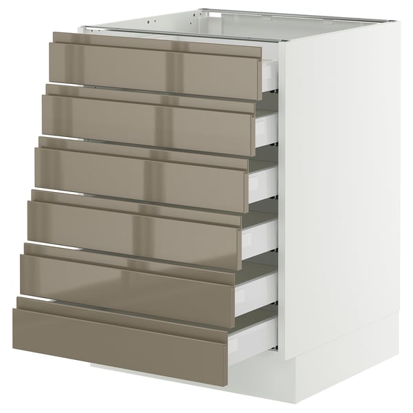 SEKTION / MAXIMERA Base cabinet 6 fronts/6 low drawers, white/Voxtorp high-gloss dark grey-brown, 24x24x30 "