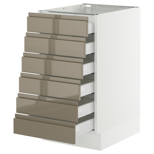 SEKTION kitchen unit, white, sleek, six drawers, metallic handles.