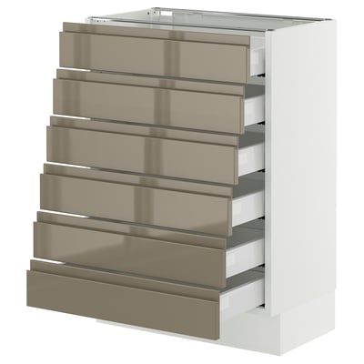 SEKTION / MAXIMERA Base cabinet 6 fronts/6 low drawers, white/Voxtorp high-gloss dark grey-brown, 24x15x30 "