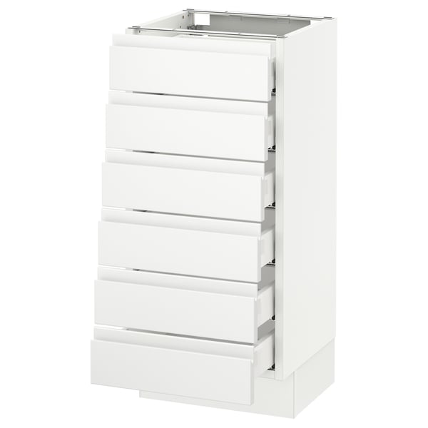 Ikea SEKTION white kitchen cabinet with multiple drawers.