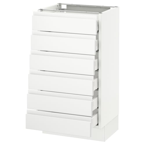 Ikea SEKTION white cabinet with five drawers, sleek handles, durable build.