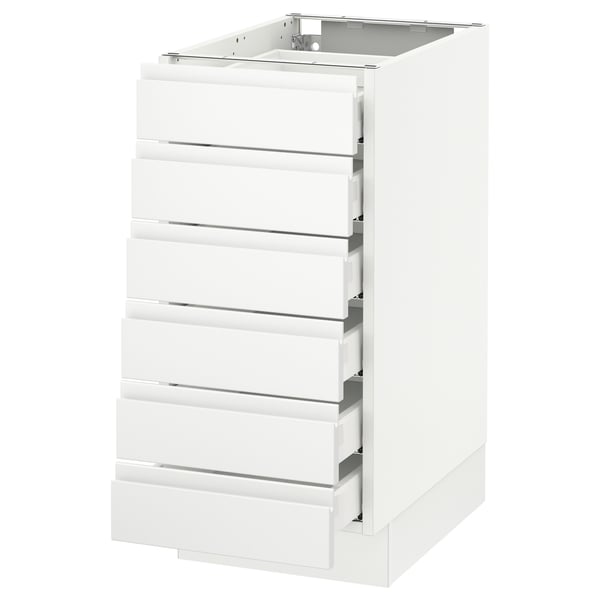 A white SEKTION kitchen cabinet with five integrated drawers. The sleek modern design clean lines, a minimalist look, and a smooth finish.