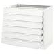 A white SEKTION kitchen cabinet with six smooth-running drawers featuring integrated handles and a minimalist design.