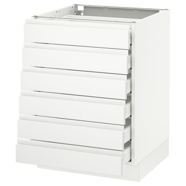 SEKTION / MAXIMERA Base cabinet/6 fronts/6 low drawers, white/Voxtorp matt white, 24x24x30 "