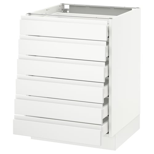 SEKTION / MAXIMERA Base cabinet/6 fronts/6 low drawers, white/Voxtorp matt white, 24x24x30 "