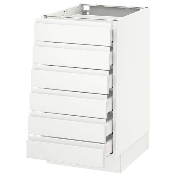 A white SEKTION kitchen cabinet with multiple drawers and a sleek, modern design.