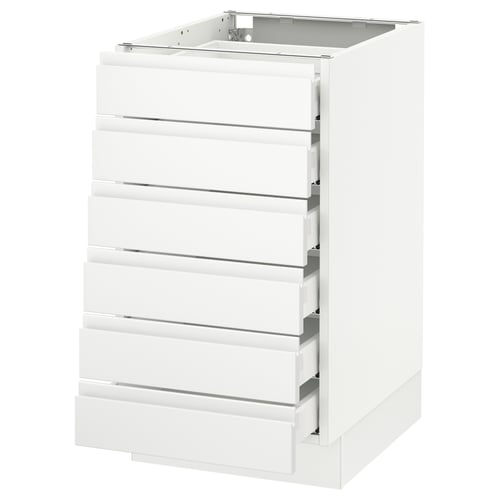 A white SEKTION kitchen cabinet with multiple drawers and a sleek, modern design.