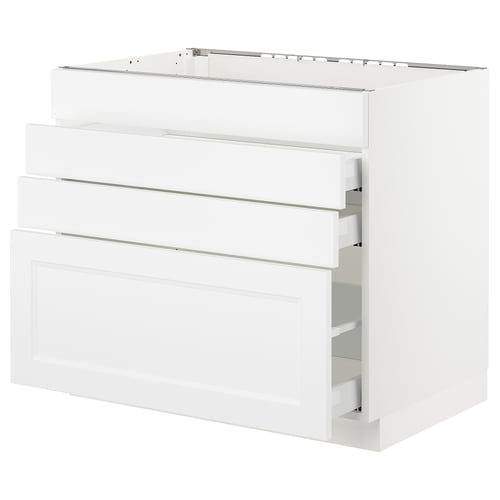 White SEKTION kitchen cabinet with three drawers, smooth finish, rectangular shape.