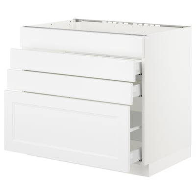 White SEKTION kitchen cabinet with three drawers, smooth finish, rectangular shape.