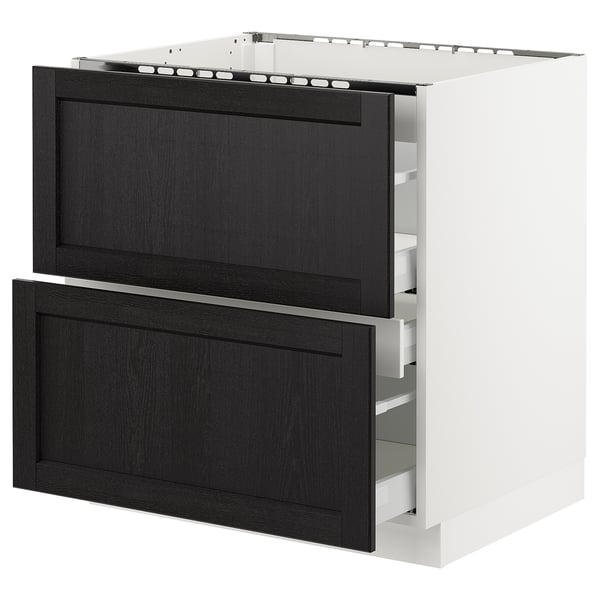 SEKTION kitchen cabinet, black-stained wood, white frame, twin drawers, modern design.