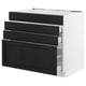 SEKTION kitchen cabinet, black stained wood, white sides, 3 pull-out drawers, modern design.