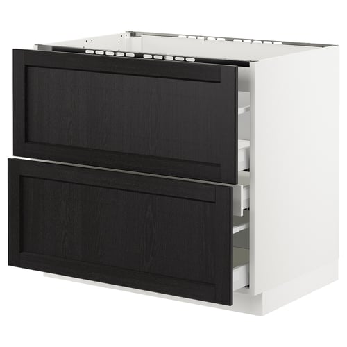 SEKTION kitchen cabinet, black-stained wood, white frame, two drawers, classic design.