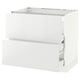 White kitchen cabinet, sleek design, glossy finish, rectangular shape, with two open drawers, part of ikea SEKTION system.