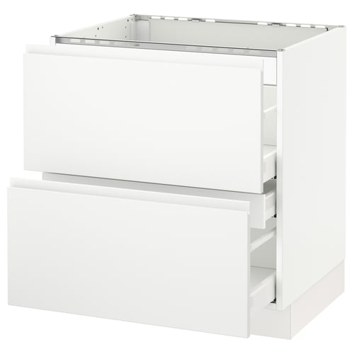 White kitchen cabinet with two drawers, glossy finish, rectangular shape, modern design.