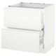 White kitchen cabinet with two drawers, glossy finish, rectangular shape, modern design.