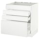 Modern white kitchen cabinet, sleek minimalist design, four drawers, sturdy frame.