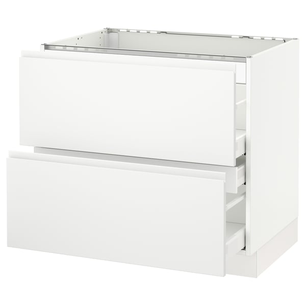 SEKTION kitchen cabinet in white with minimalist design, two drawers, and sleek handles.