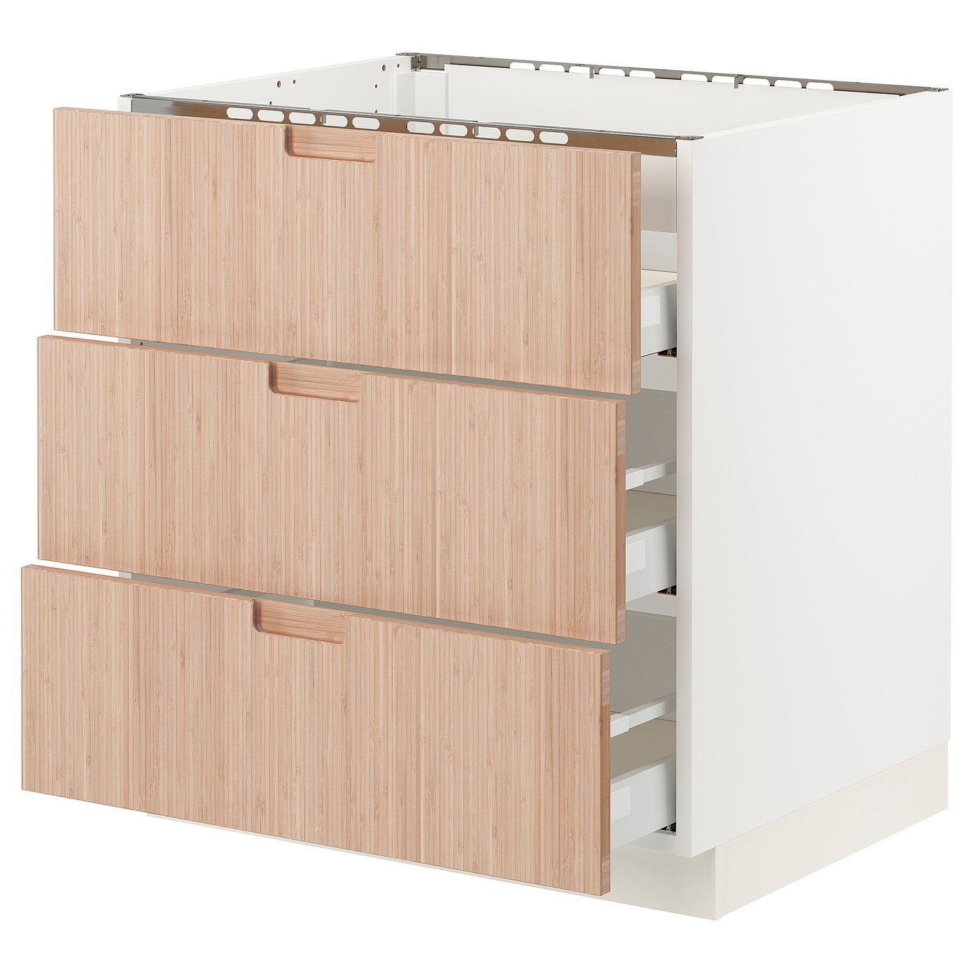 SEKTION / MAXIMERA, Base cabinet f/cooktop w/3drawers, white/Fröjered light bamboo