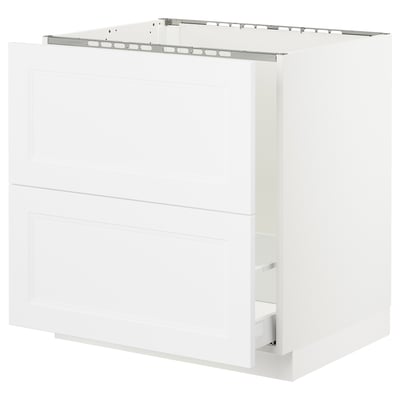 SEKTION white kitchen unit, boxy shape, high gloss, sleek handle-less design.