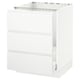 A modern white kitchen cabinet from the SEKTION series with three drawers, featuring a sleek and minimalist design.
