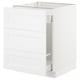 White SEKTION kitchen cabinet with three drawers, sleek modern design, sturdy construction, fiberboard and steel components.