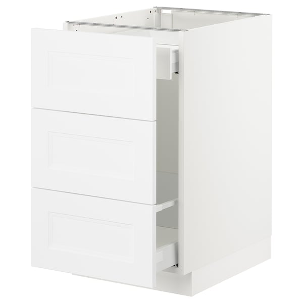 White SEKTION kitchen cabinet, three drawers, modern design.